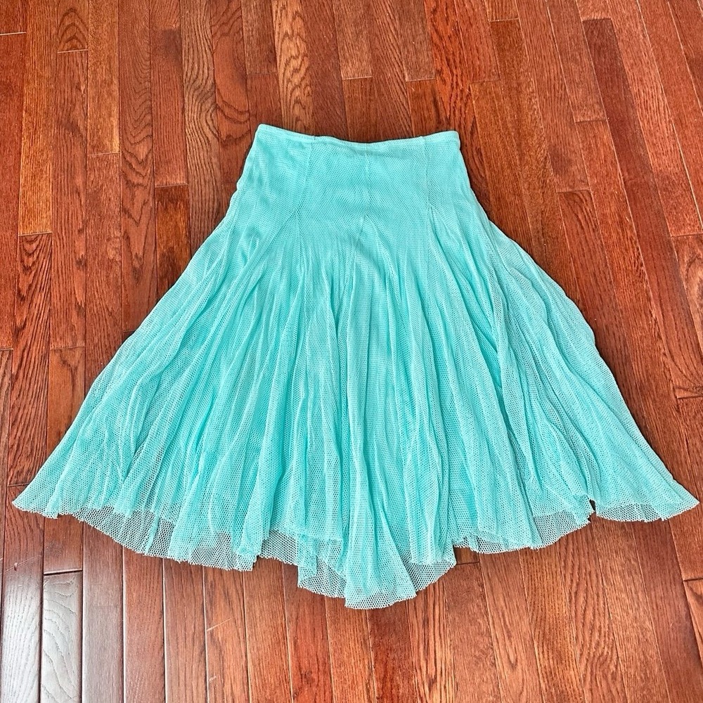 Made In USA Log In Sky Blue Fishnet Asymmetrical Unique Skirt Size Large